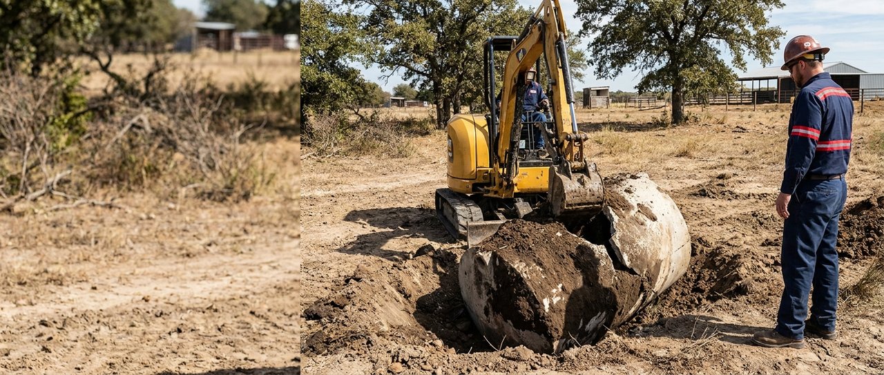 Septic system replacement excavation North Texas