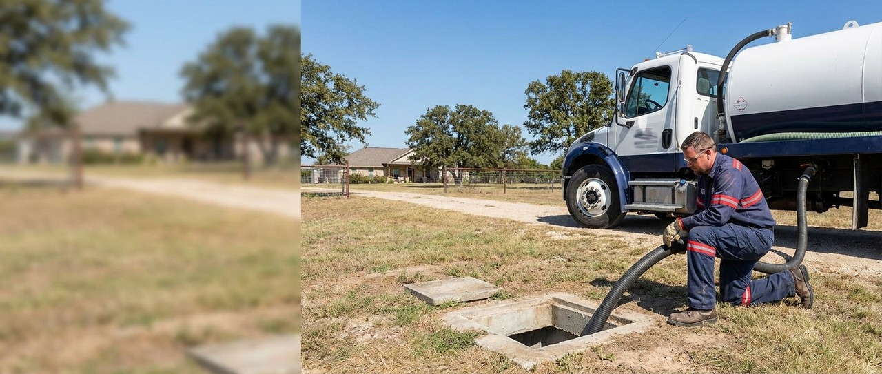 Septic tank pumping service truck North Texas
