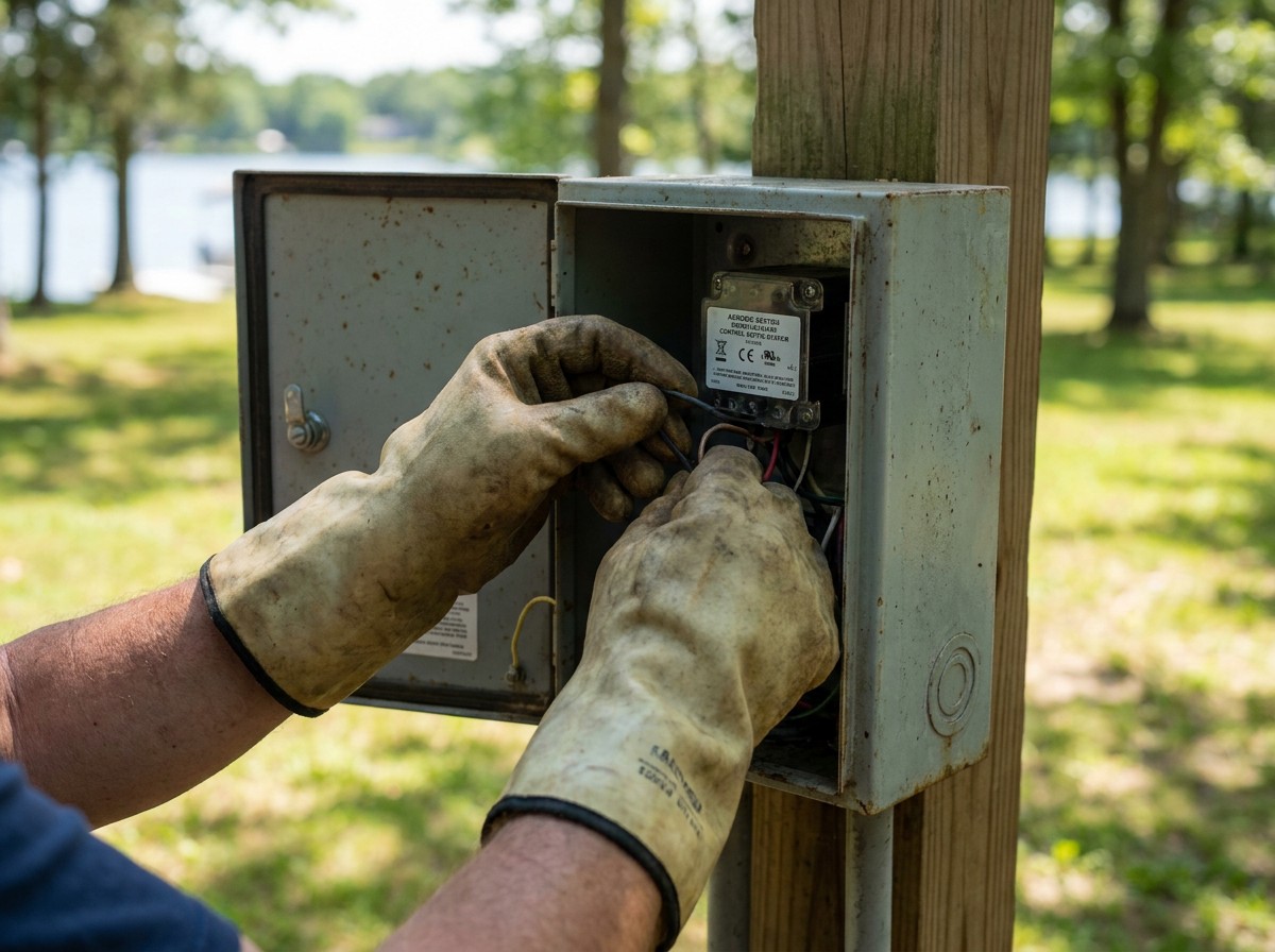 Septic system technician servicing lakefront property in Lake Kiowa Texas