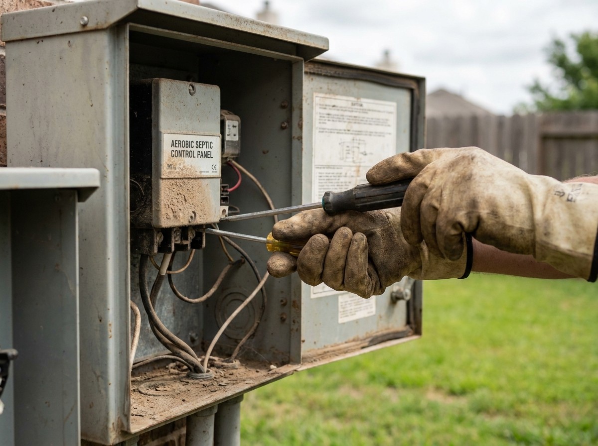Septic system technician servicing property in Collinsville Texas