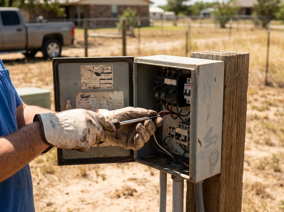 Septic system technician servicing property in Gainesville Texas