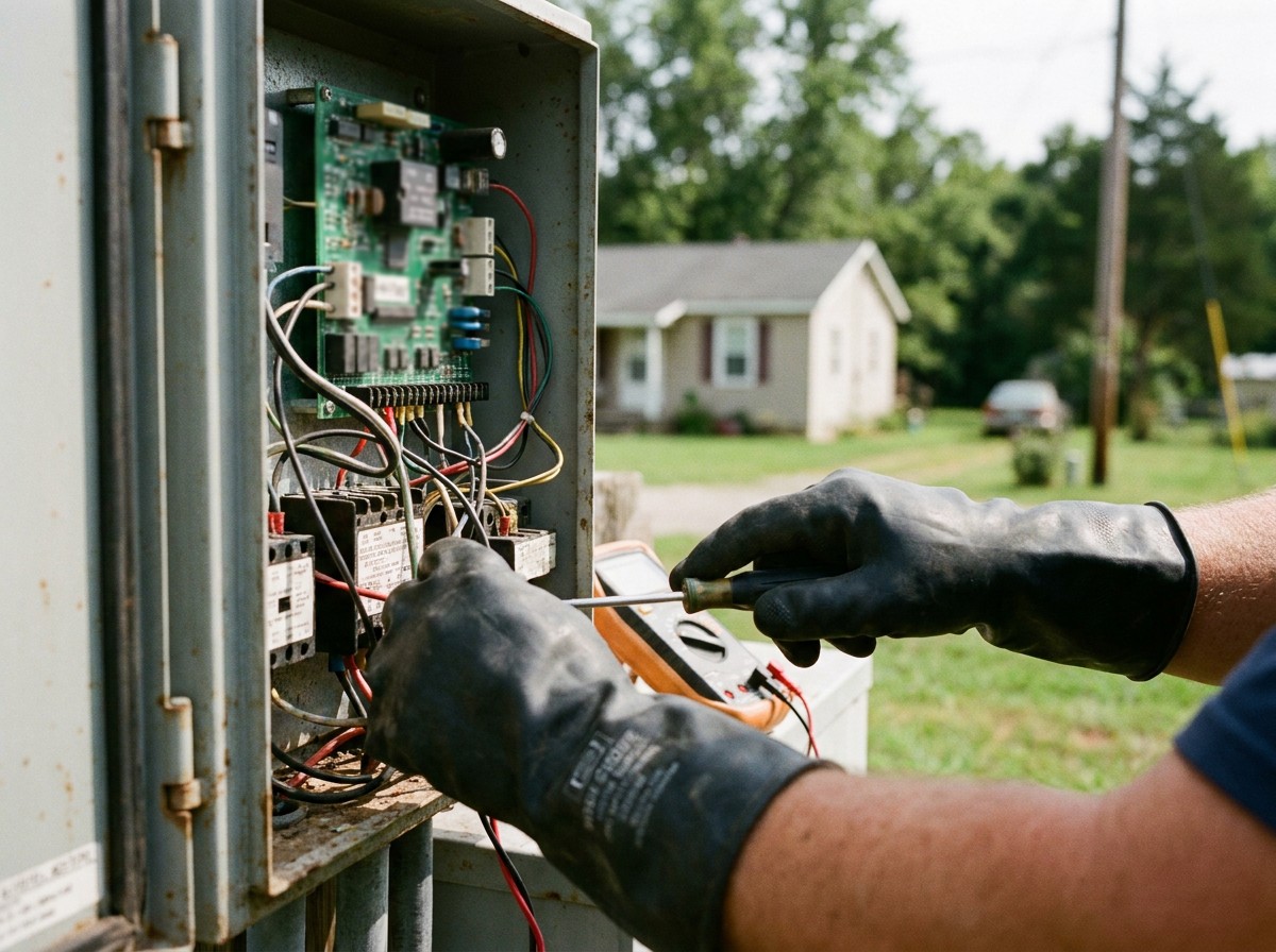 Septic system technician servicing property in Valley View Texas