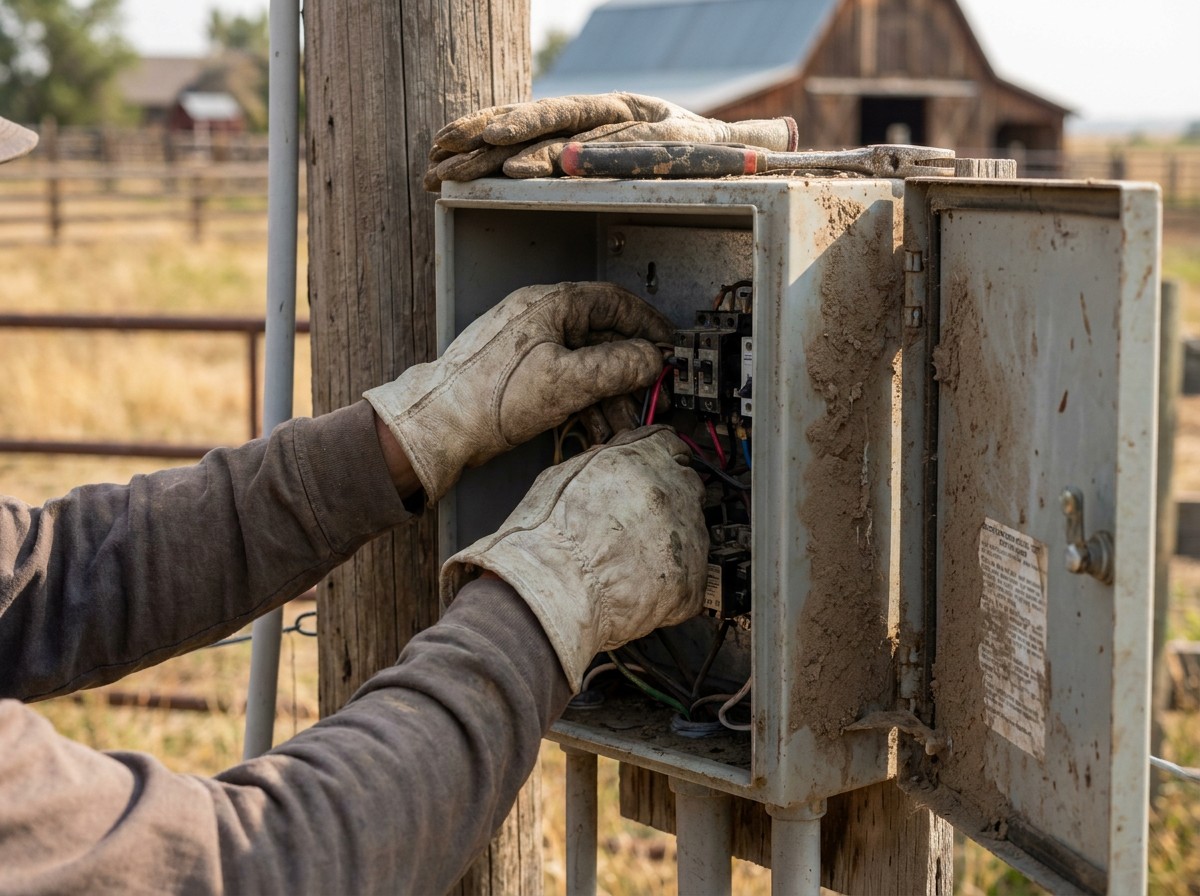 Septic system technician servicing ranch property in Pilot Point Texas